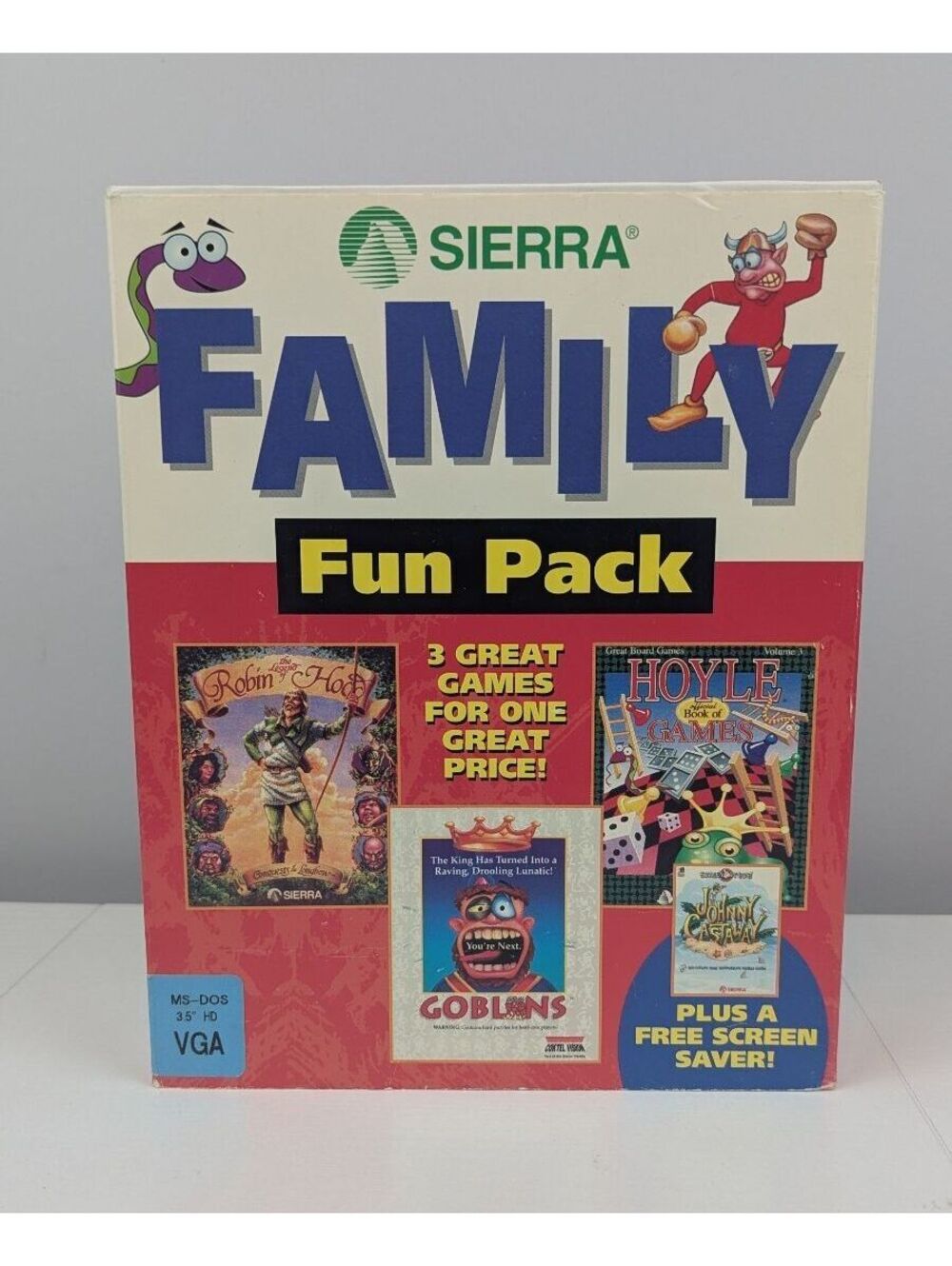 1992 Sierra Family Fun Pack PC DOS CIB 3.5 Floppy Gobliiins Robin Hood Hoyle